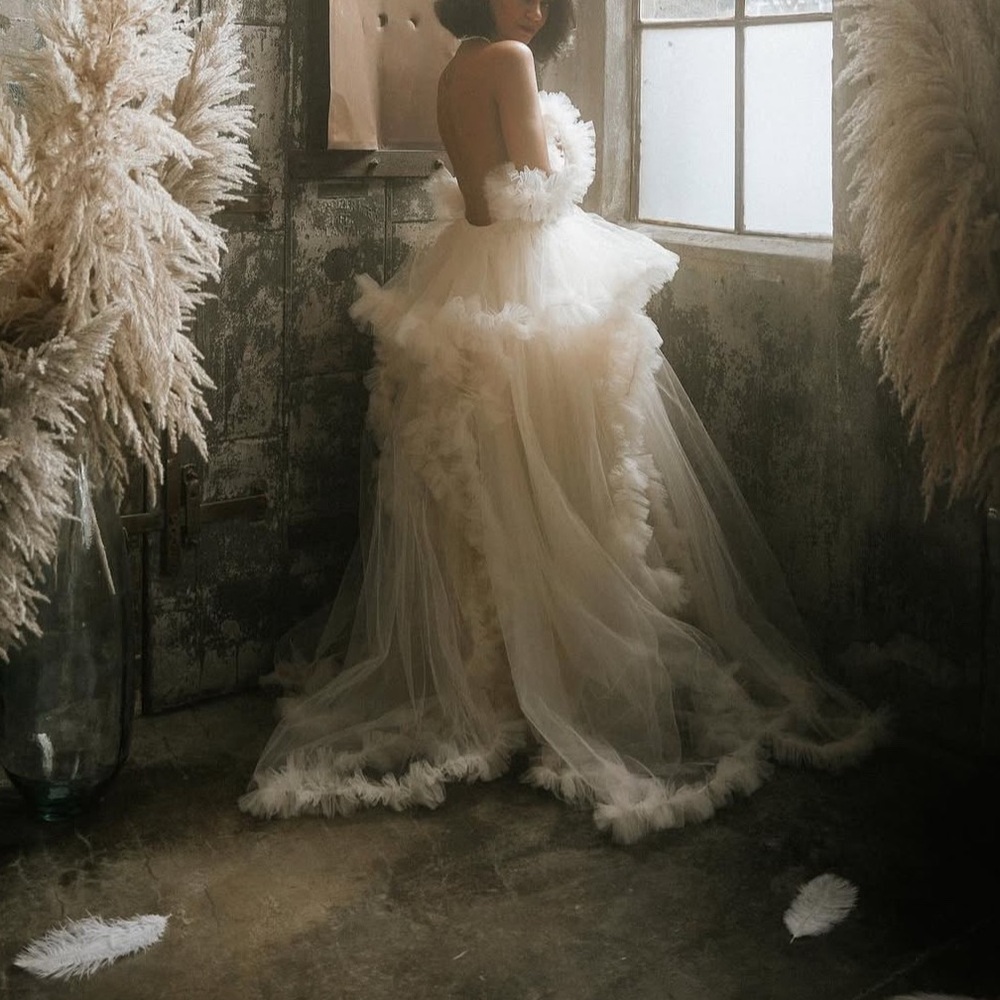 Elegant White Feathered Gown